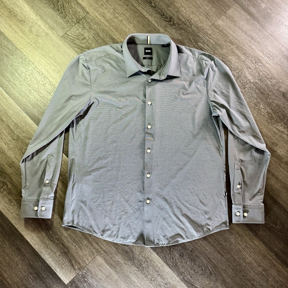 Hugo Boss‎ Men's 2XL Long Sleeve Button Up Stretch Performance Geometric Print
